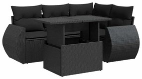 3326626 vidaXL Set mobilier de grădină cu perne, 5 piese, negru, poliratan