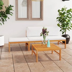 3087248 vidaXL Set mobilier grădină cu perne crem, 4 piese, lemn masiv de tec