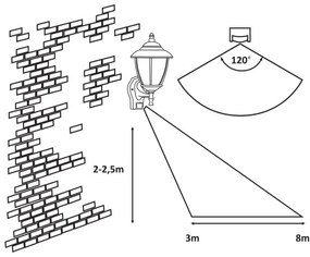 Aplică de exterior cu senzor Rabalux 7836 MADISON 1xE27/60W/230V IP43 auriu