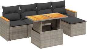 vidaXL Set mobilier grădină cu perne, 6 piese, gri, poliratan