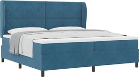 vidaXL Pat cu arcuri cu saltea Albastru închis 200 x 200 cm Catifea