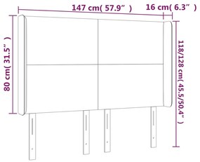 Tablie de pat cu aripioare gri deschis 147x16x118 128cm catifea 1, Gri deschis, 147 x 16 x 118 128 cm