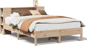 vidaXL Pat cu bibliotecă fără saltea, 135x190 cm, lemn masiv de pin