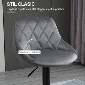 HOMCOM Scaun bar Reglabile in Inaltime cu Spatar, Greutate Suportata 120kg,51.5x48x83-104cm, gri | Aosom Romania