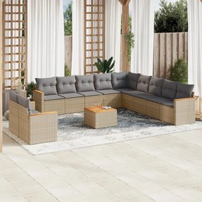 vidaXL Set canapele de grădină, 12 piese, cu perne, bej, poliratan