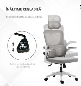 Vinsetto Scaun Birou Spătar Înalt din Plasă pentru Calculator cu Tetiera Reglabilă Suport Lombar Gri | Aosom Romania
