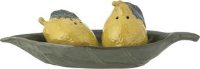 Set solniță și pipernița din ceramică galbenă în formă de lămâi, cu tavă în formă de frunză, 25,5×8,5×11 cm, „Limone"