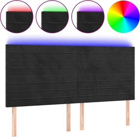 vidaXL Tăblie de pat cu LED, negru, 183x16x118/128 cm, catifea