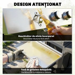 Outsunny Grătar pe Gaz, 3 Arzătoare, Arzător Lateral, Grătare din Fontă, Rafturi Laterale Incluse. | Aosom Romania