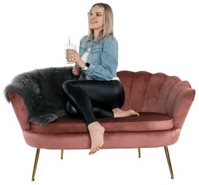 Bancă în stil Art-deco, catifea Velvet roz/crom auriu, NOBLIN
