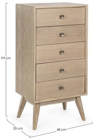 Comodă cu cinci sertare, culoare lemn natural, 48x35x99 cm, Alannis, Bizzotto