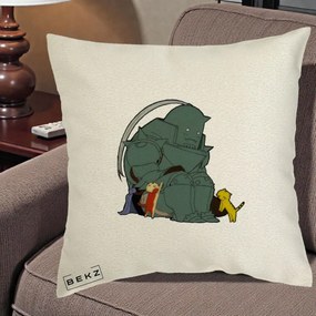 Perna Personalizata Fullmetal Alchemist Alphonse cu Pisici, 40x40 cm, Ecru, Husa Detasabila, Perna Inclusa, BEKZ®