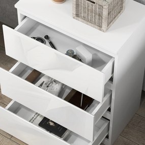 HOMCOM Comoda cu 3 Sertare Comoda de Dormitor Moderna cu Design Anti-rasturnare 55x34x75 cm Alb Lucios | Aosom Romania