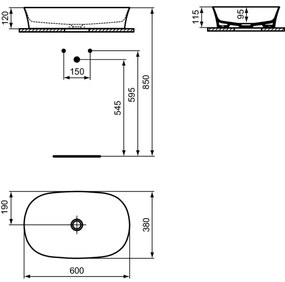 Lavoar pe blat maro lucios 60 cm, oval, fara preaplin, Ideal Standard Ipalyss Maro lucios