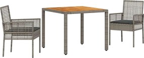 vidaXL Set de masă pentru grădină 3 pcs Gri poliratan