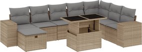 vidaXL Set canapele de grădină, 9 piese, cu perne, bej, poliratan