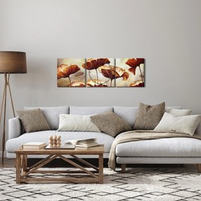 Tablou flori roșii (cu ceas) (90x30 cm)