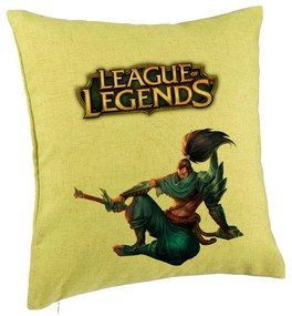 Perna Decorativa cu League of Legends, 40x40 cm, Verde, Husa Detasabila, Burduf