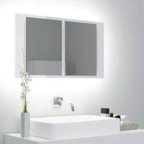 804969 vidaXL Dulap de baie cu oglindă și LED, alb extralucios 80x12x45 acril