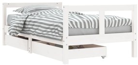834415 vidaXL Cadru de pat copii cu sertare, alb, 80x160 cm, lemn masiv pin