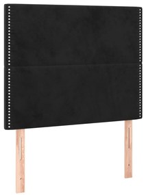 Pat box spring cu saltea, negru, 90x200 cm, catifea Negru, 90 x 200 cm, Culoare unica si cuie de tapiterie