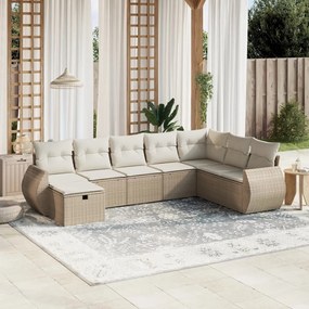 vidaXL Set canapele de grădină, 8 piese, cu perne, bej, poliratan