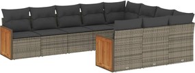 vidaXL Set mobilier de grădină cu perne, 10 piese, gri, poliratan