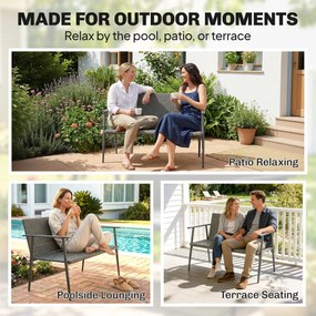 Outsunny Bancă de grădină 2 locuri din rășină împletită și oțel, cu cotiere, spătare și picioare reglabile, 110x58x78cm, gri | Aosom Romania