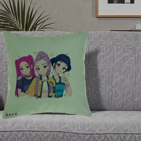 Perna Personalizata K-pop HUNTRX Trio Anime Stele, 40x40 cm, Verde, Husa Detasabila, Perna Inclusa, BEKZ®