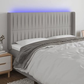 3124292 vidaXL Tăblie de pat cu LED, gri deschis, 163x16x118/128 cm, textil