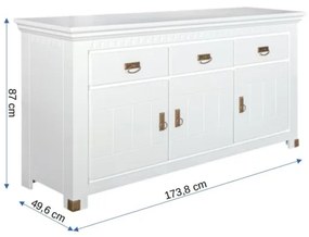 Bufet Saint Tropez, 3 Usi si 3 Sertare, Alb, 173.8 Cm