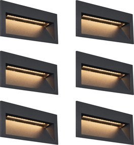 Set de 6 Aplice Moderne Îngropate Negre 16cm Incl. LED IP65 - Mert