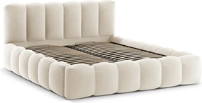 Pat tapitat cu somiera rabatabila si lada depozitare, 200x200 cm, Micadoni Home, Lupine-88, catifea, bej