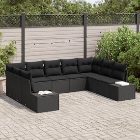 vidaXL Set de canapele pentru grădină cu pernă 9 pcs Negru Rattan poli