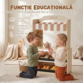 AIYAPLAY Magazin de jucărie din lemn pentru copii, tarabă cu alimente, tablă, 61 accesorii, 3-8 ani, culoare lemn | Aosom Romania