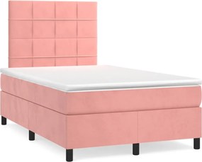vidaXL Pat box spring cu saltea, roz, 120x200 cm, catifea