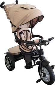 Tricicleta cu copertina Baby Care™ Turbo Bike , Cu far luminos, Roti din cauciuc, Pozitie somn, Pedale si maner pentru parinti, Scaun reversibil cu