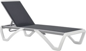 Outsunny Sezlong de Grădină cu Spătar Reglabil pe 5 Niveluri și Roți, Aluminiu și Textilena, Gri și Alb, 195x67.5x33 cm | Aosom Romania