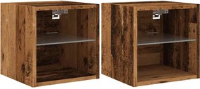 vidaXL Comode TV perete cu lumini LED 2 buc. lemn vechi 30x28,5x30 cm