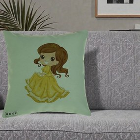 Perna Decorativa Printesa Bella Rochie Aurie, 40x40 cm, Verde, Husa Detasabila, Perna Inclusa, BEKZ®