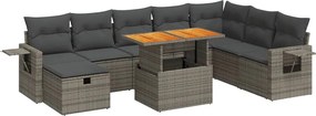 vidaXL Set canapele grădină cu perne 9 piese gri poliratan/lemn acacia