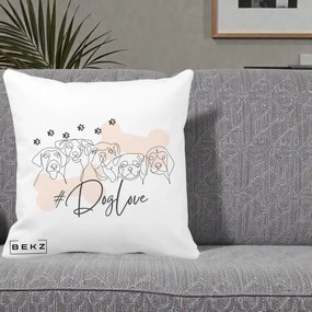 Perna Personalizata Dog Love Linie Minimalista, 40x40 cm, Alba Mata, Husa Detasabila, Perna Inclusa, BEKZ®