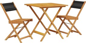 vidaXL Set mobilier bistro, 3 piese, negru, polipropilenă lemn masiv