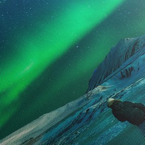Tablou cu oameni la Aurora borealis (cu ceas) (90x30 cm)