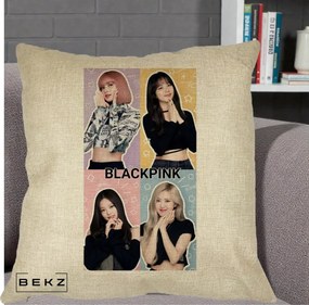 Perna Personalizata K-pop BLACKPINK Negru, 40x40 cm, Crem, Husa Detasabila, Perna Inclusa, BEKZ®
