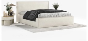 Pat matrimonial crem tapițat cu spațiu de depozitare cu somieră 180x200 cm Lounge L – Maison de Rêve