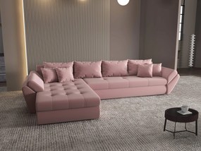 Colțar extensibil dumonde cu ladă de depozitare si sezut confortabil din spuma high-density, Loana XL Royal Roz 335x185 cm