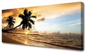 Tablou pe panza canvas Palm Trees Sea Beach Peisaj Galben Negru Albastru