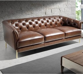 Canapea 3 locuri din piele naturala capitonata Cowhide leather brown