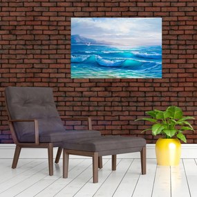 Tablou - Pictură în ulei de mare cu pescăruși (90x60 cm)